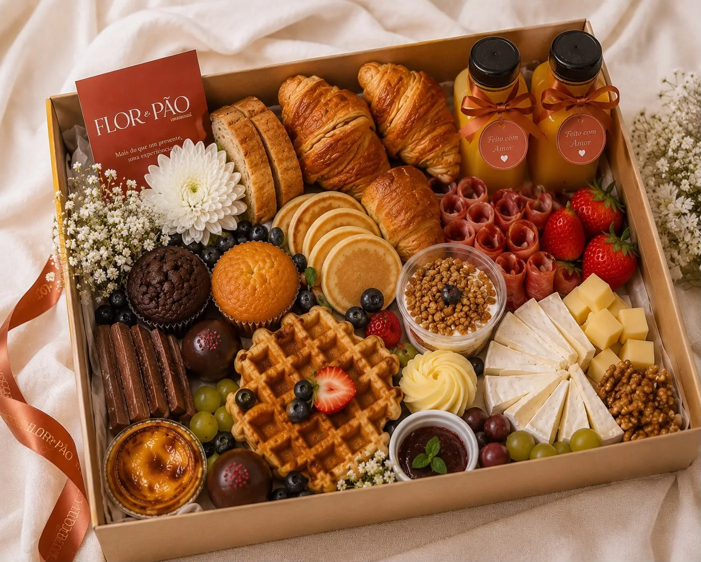 Box de brunch Flor & Pão preparada para partilhar