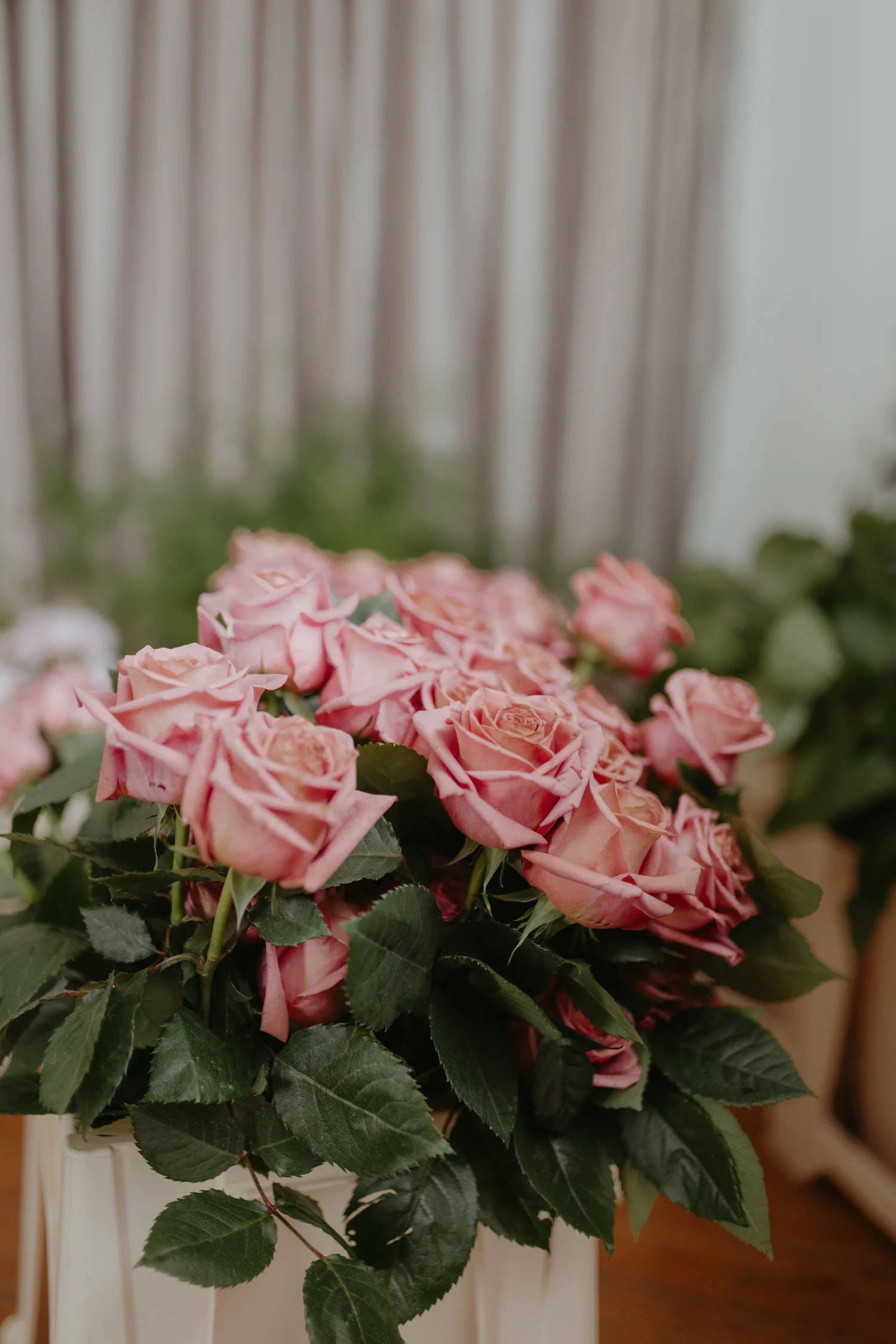 Rosas em tons suaves preparadas para uma instalação
